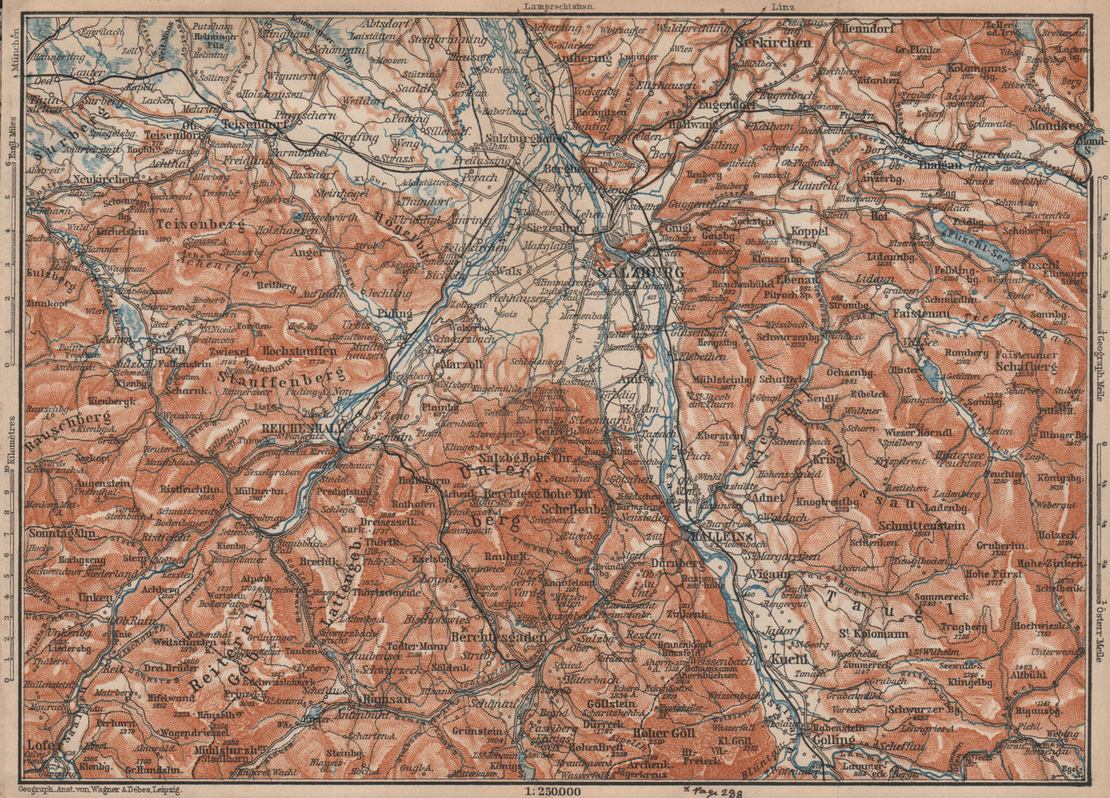 SALZBURG environs. Berchtesgaden Faistenau Seekirchen Reichenhall 1907 old map